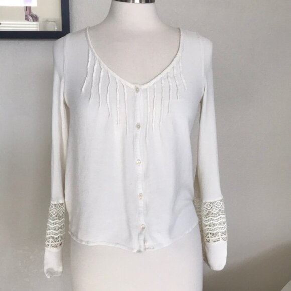 Boho Lace Detailed Cream Aeropostale Blouse - Picture 1 of 5